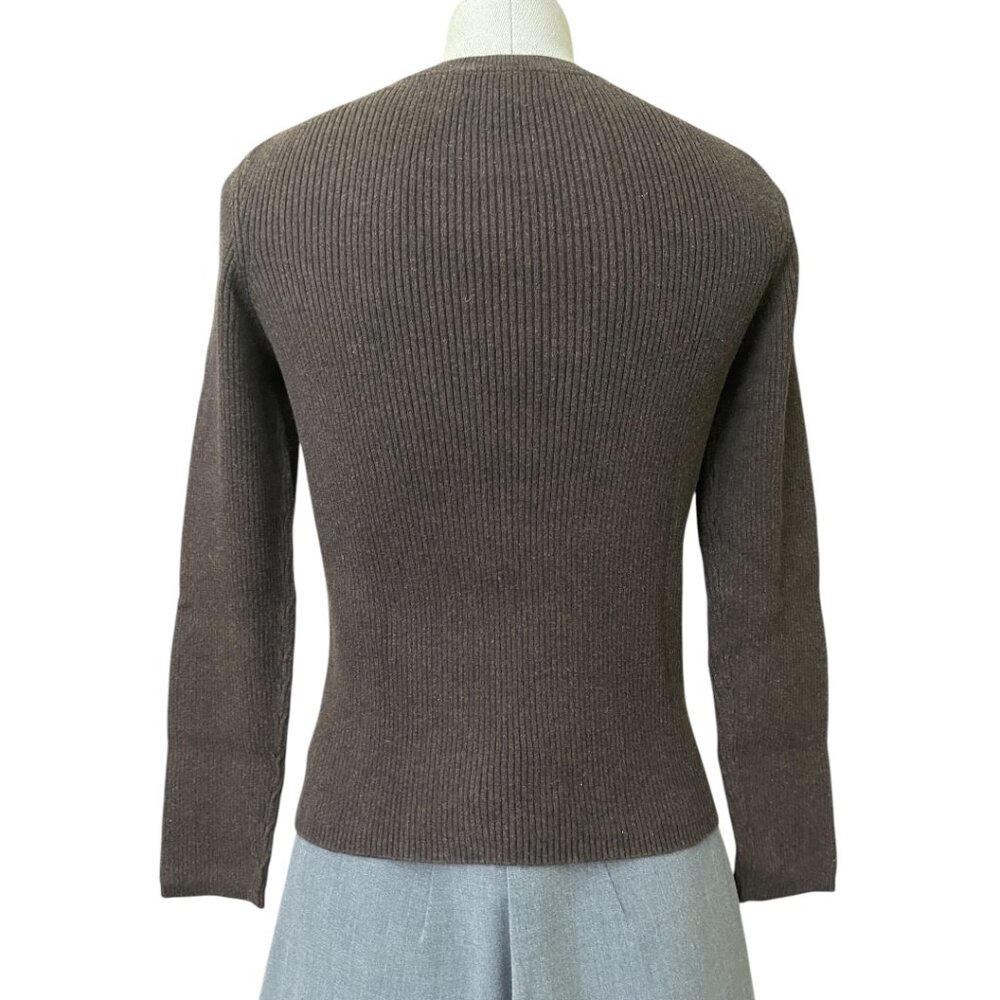 Eddie Bauer Brown Ribbed Crew Neck Long Sleeve Form Fitting Sweater Women's SZ M - Picture 2 of 5